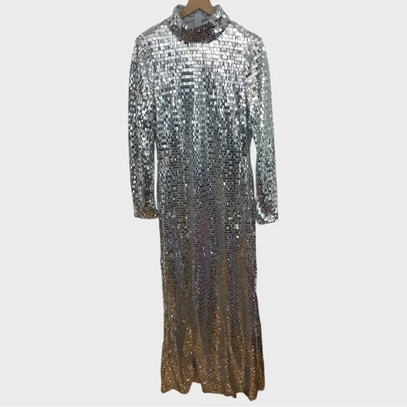 Simon Miller Silver Sequin Sculpty High Collar Maxi Dress Size 12 - Picture 11 of 11